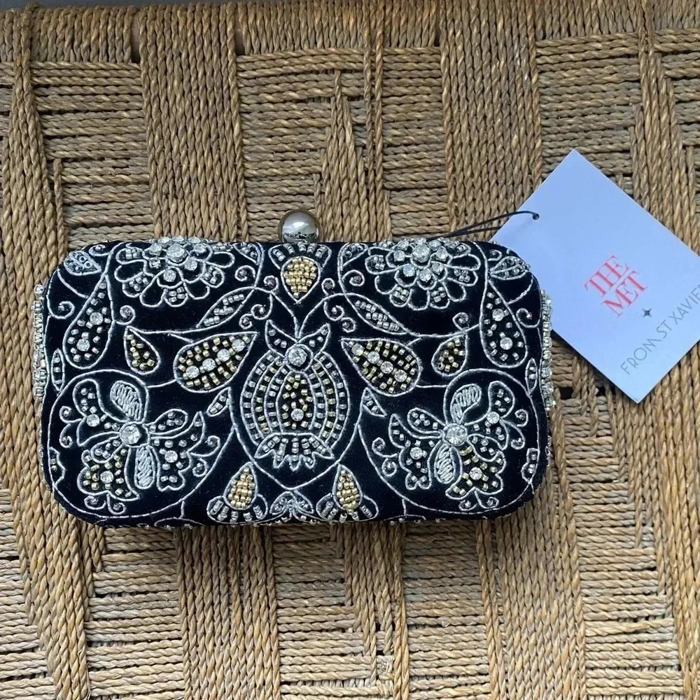 The Met St. Xavier Bag British Floral Beaded Clutch Velvet NWT